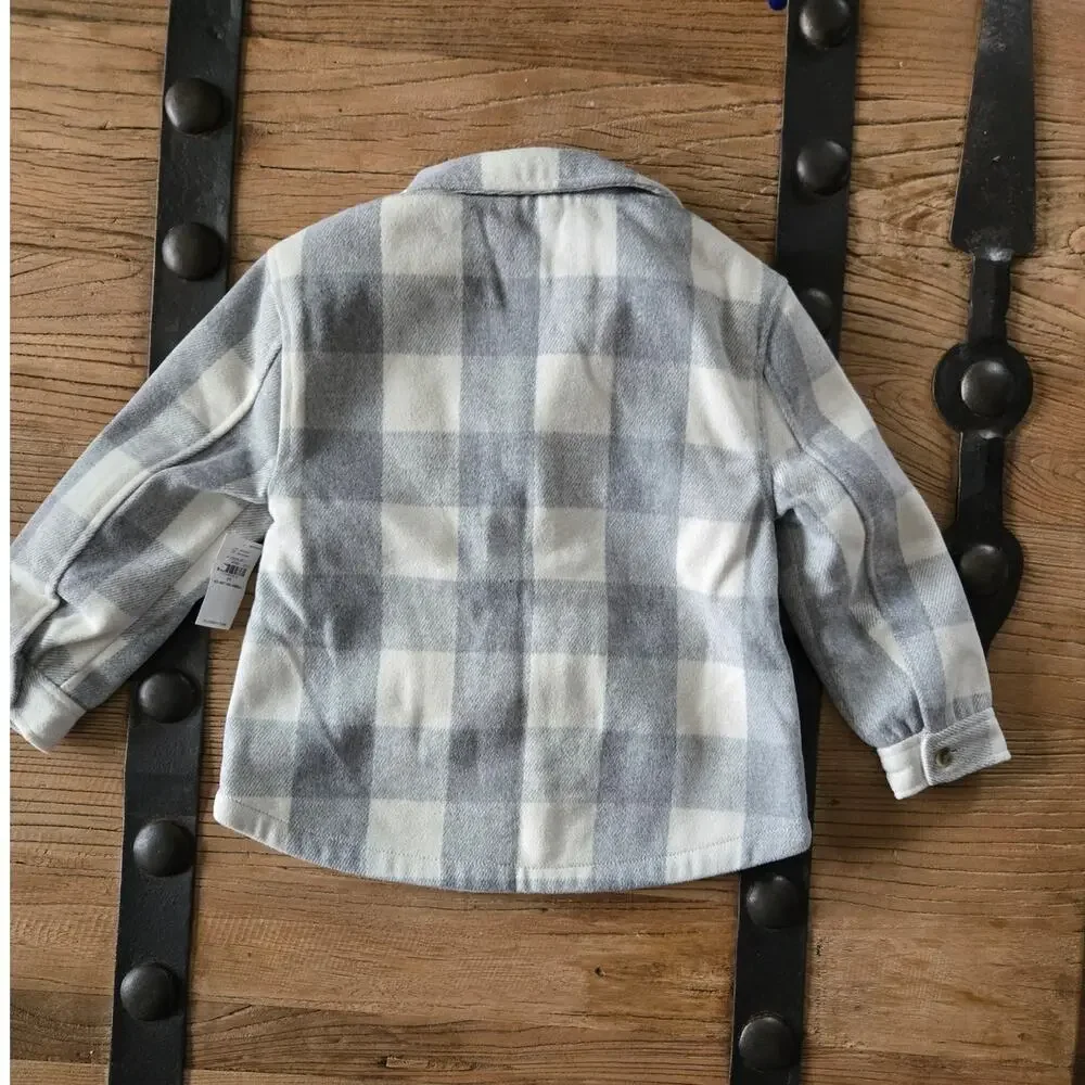 Old Navy Gray and White Plaid Flannel Jacket sz 5T New